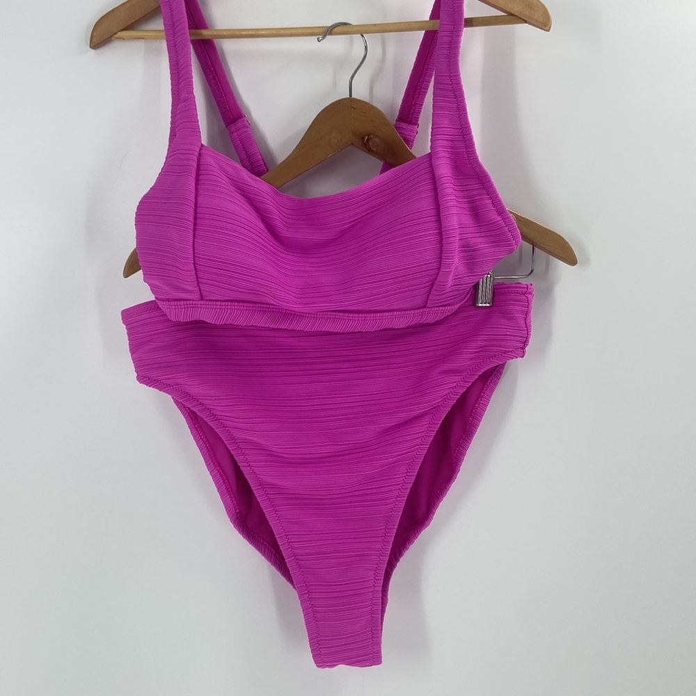 Jessica Simpson hot pink two piece bikini set high waist extra large